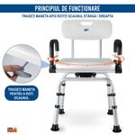 Casa si Gradina - Sanitare - Cazi si cabine de dus - Accesorii cada - Scaun baie/dus rotativ Linomag®, reglabil, ventuze, spatar, manere rabatabile, 360°, aluminiu, Alb/Negru - Infinity.ro
