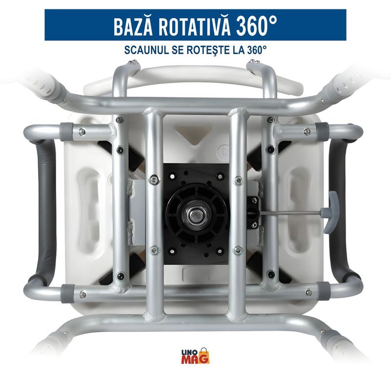 Casa si Gradina - Sanitare - Cazi si cabine de dus - Accesorii cada - Scaun baie/dus rotativ Linomag®, reglabil, ventuze, spatar, manere rabatabile, 360°, aluminiu, Alb/Negru - Infinity.ro