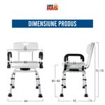 Casa si Gradina - Sanitare - Cazi si cabine de dus - Accesorii cada - Scaun baie/dus rotativ Linomag®, reglabil, ventuze, spatar, manere rabatabile, 360°, aluminiu, Alb/Negru - Infinity.ro