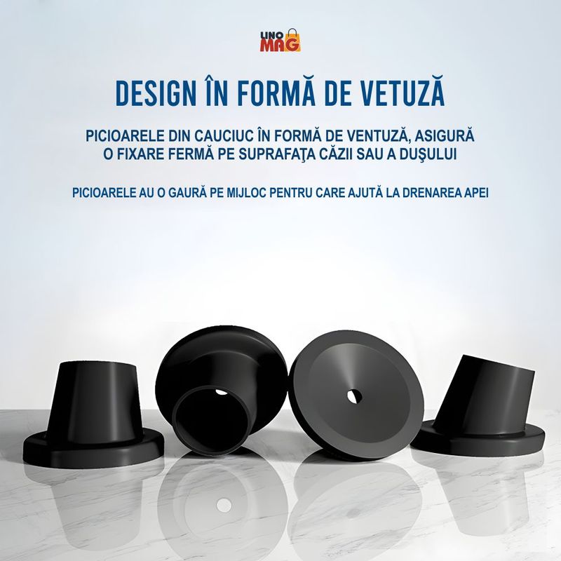 Casa si Gradina - Sanitare - Cazi si cabine de dus - Accesorii cada - Scaun baie/dus rotativ Linomag®, reglabil, ventuze, spatar, manere rabatabile, 360°, aluminiu, Alb/Negru - Infinity.ro