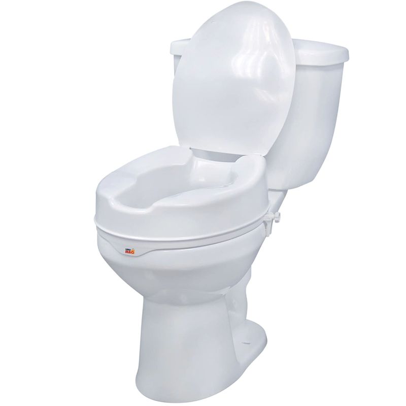 Casa si Gradina - Sanitare - Obiecte sanitare - Accesorii vase de toaleta - Inaltator WC cu capac Linomag®, 15 cm inaltime, Sistem de prindere reglabil pentru vasul de toaleta, Alb - Infinity.ro