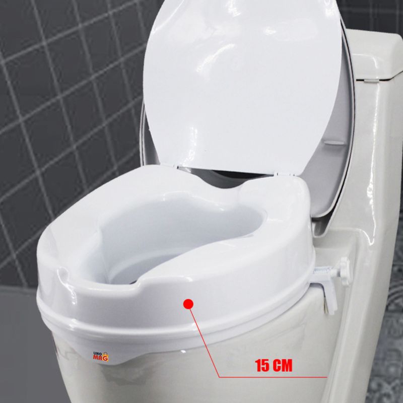Casa si Gradina - Sanitare - Obiecte sanitare - Accesorii vase de toaleta - Inaltator WC cu capac Linomag®, 15 cm inaltime, Sistem de prindere reglabil pentru vasul de toaleta, Alb - Infinity.ro