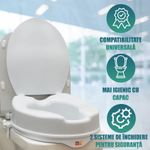 Casa si Gradina - Sanitare - Obiecte sanitare - Accesorii vase de toaleta - Inaltator WC cu capac Linomag®, 15 cm inaltime, Sistem de prindere reglabil pentru vasul de toaleta, Alb - Infinity.ro