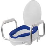 Casa si Gradina - Sanitare - Obiecte sanitare - Accesorii vase de toaleta - Inaltator WC cu capac si manere Linomag®, 10 cm, colac PU moale, prindere reglabila, Alb/Albastru Violet - Infinity.ro