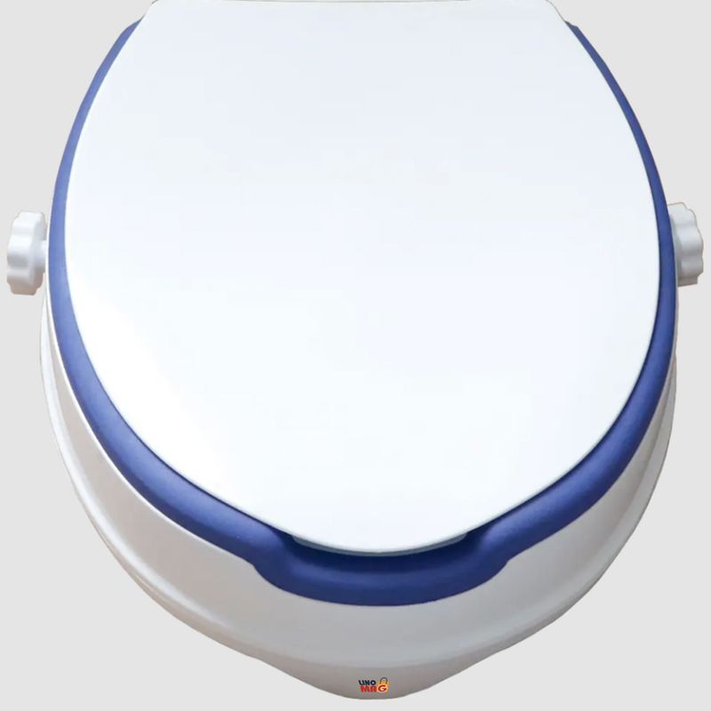 Casa si Gradina - Sanitare - Obiecte sanitare - Accesorii vase de toaleta - Inaltator WC cu capac Linomag®, 10cm, colac PU moale, prindere reglabila, confort sporit, Alb/Albastru - Infinity.ro