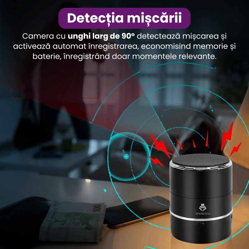 Laptop, Telefoane si Tablete - Wearables si gadgeturi - Gadgeturi - Dispozitive spionaj - Boxa bluetooth cu camera ascunsa, Wifi, rotatie senzor 240°, detectia miscarii, Android/iOS, stocare card/cloud, 1080P - Infinity.ro