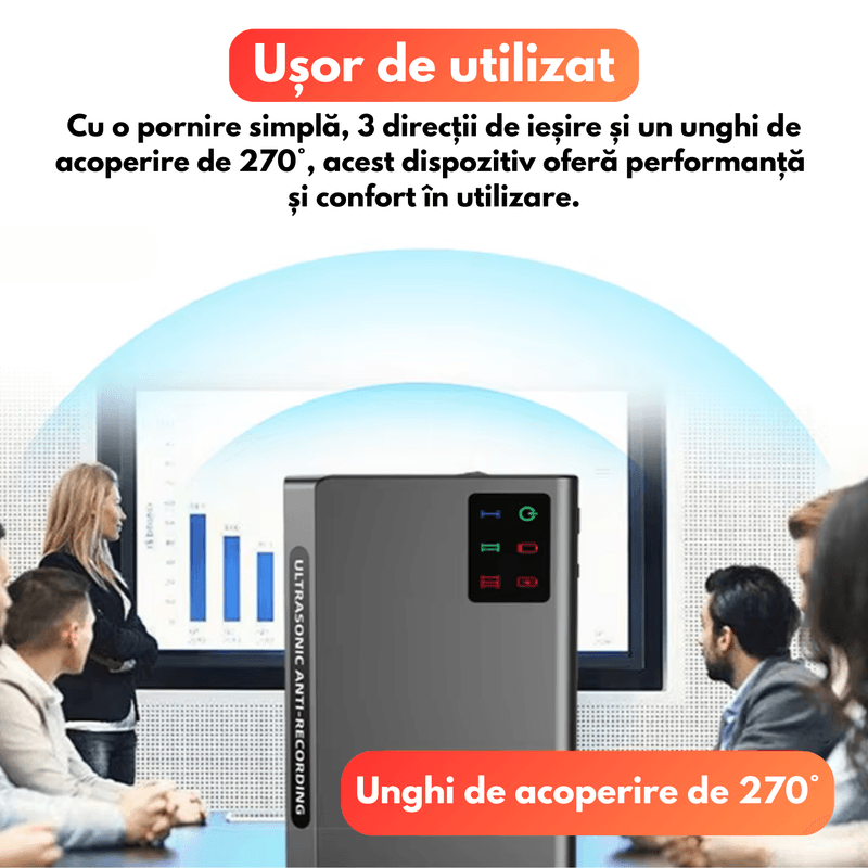 Laptop, Telefoane si Tablete - Wearables si gadgeturi - Gadgeturi - Dispozitive spionaj - Dispozitiv anti-inregistrare, tehnologie ultrasunete avansata, distorsionare sunete, autonomie 180 min, baterie 4000mAh - Infinity.ro