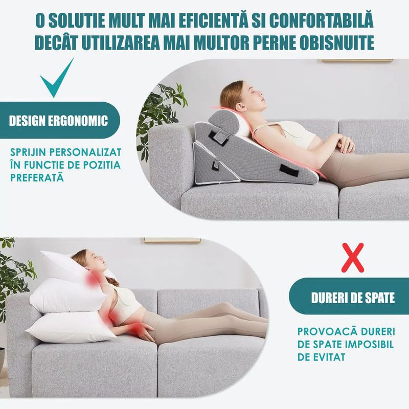 Casa si Gradina - Textile si covoare - Perne si pilote - Perne - Set 3 Perne Ortopedice 10 in 1 Linomag®, spuma memorie, suport complet, husa lavabila, Alb/Gri Plumb - Infinity.ro