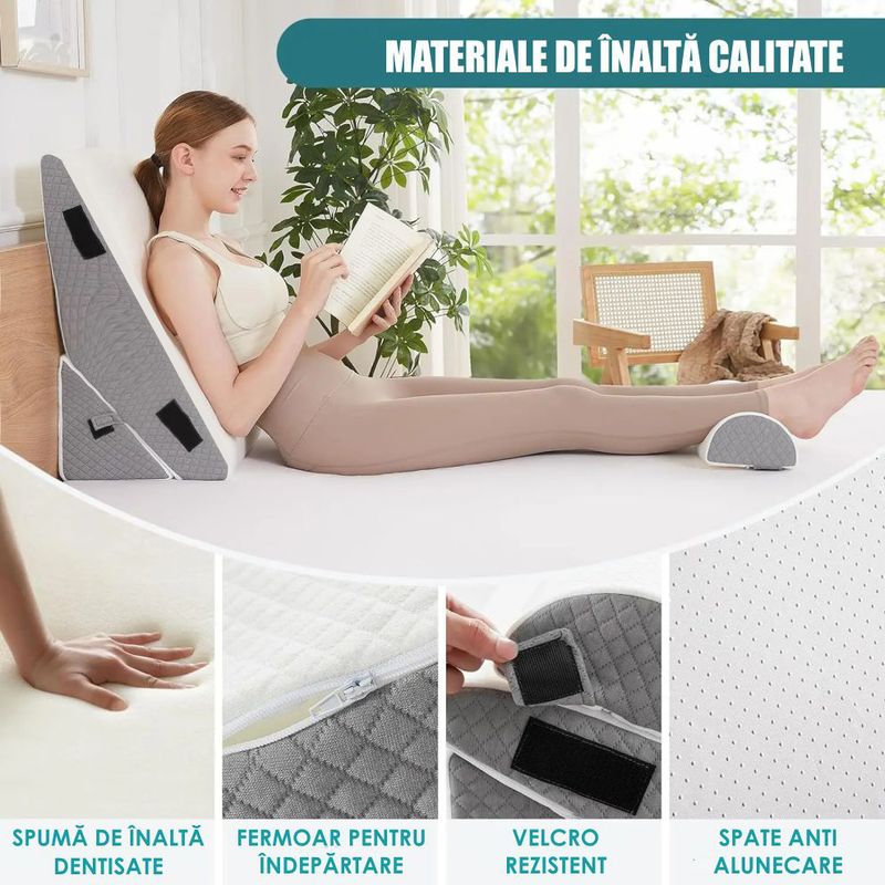 Casa si Gradina - Textile si covoare - Perne si pilote - Perne - Set 3 Perne Ortopedice 10 in 1 Linomag®, spuma memorie, suport complet, husa lavabila, Alb/Gri Plumb - Infinity.ro