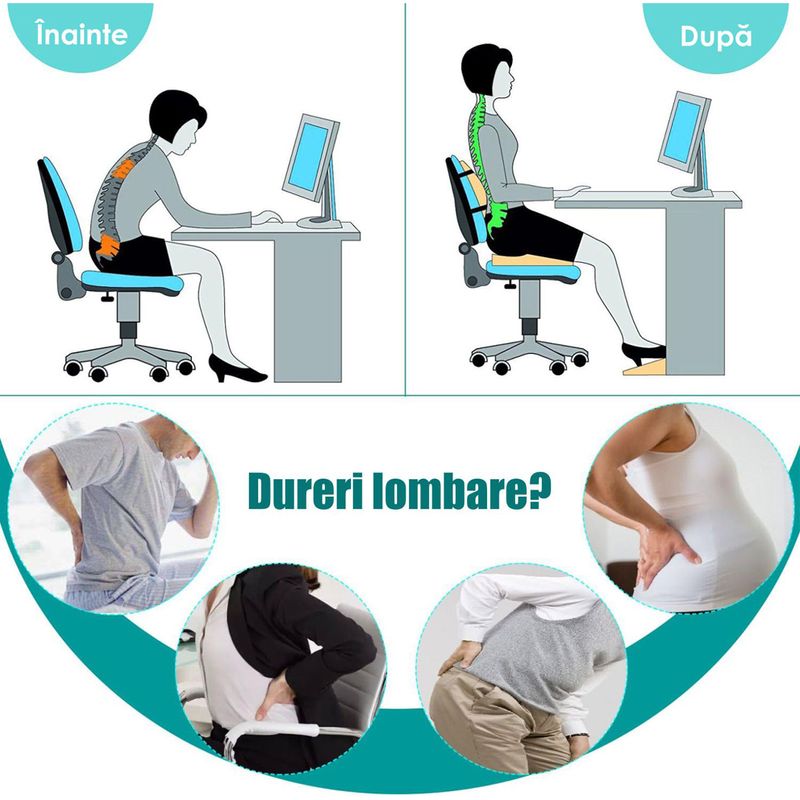 Casa si Gradina - Textile si covoare - Perne si pilote - Perne - Set 2 Perne Ortopedice Linomag®,  Perna Sezut si Perna Lombara completa, din Spuma cu Memorie, Negru Intens - Infinity.ro