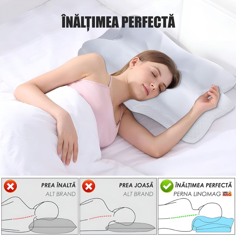 Casa si Gradina - Textile si covoare - Perne si pilote - Perne - Perna Ortopedica Cervicala pentru dormit Linomag®, Spuma cu Memorie, Husa lavabila, Alb, 62 x 35 x 13 cm - Infinity.ro