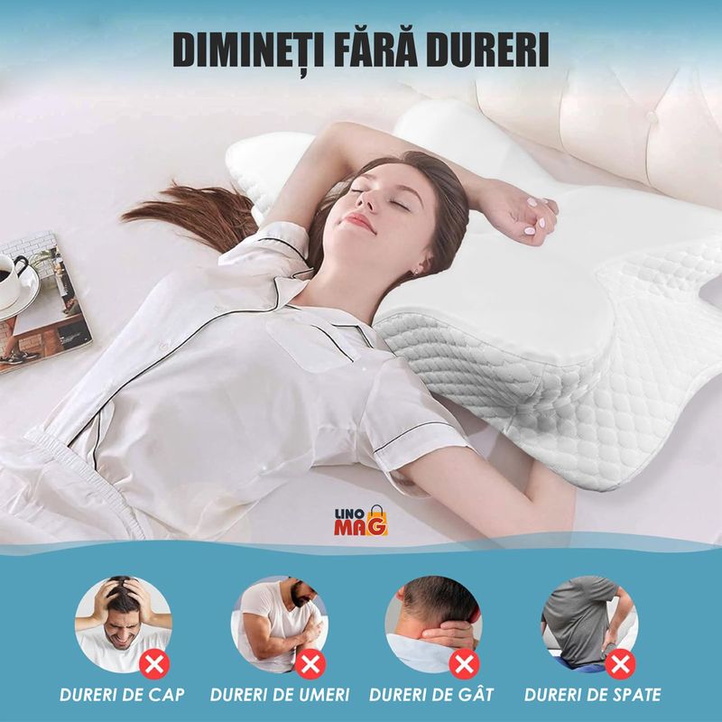 Casa si Gradina - Textile si covoare - Perne si pilote - Perne - Perna Ortopedica Cervicala pentru dormit Linomag®, Spuma cu Memorie, Husa lavabila, Alb, 62 x 35 x 13 cm - Infinity.ro