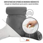Casa si Gradina - Textile si covoare - Perne si pilote - Perne - Perna pentru Citit cu Cotiere, Suport pentru Cap/Gat Detasabil, Linomag®, 2 x Buzunare Laterale, Gri, 91.5x75cm - Infinity.ro