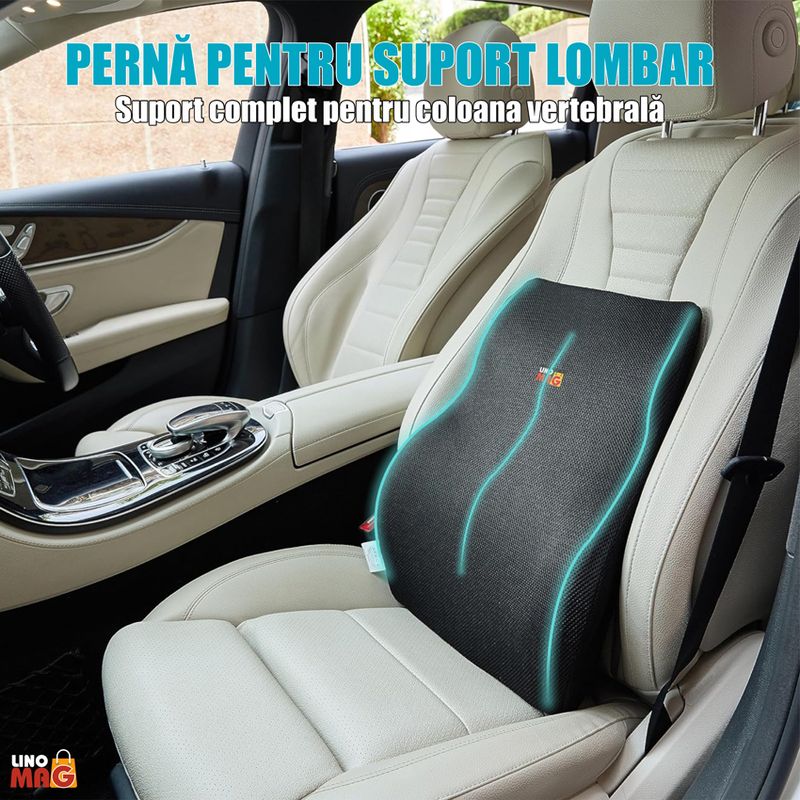 Casa si Gradina - Textile si covoare - Perne si pilote - Perne - Perna lombara completa pentru scaun de birou sau masina, Linomag®, Spuma cu memorie, Negru, 44 x 37 x 12cm - Infinity.ro