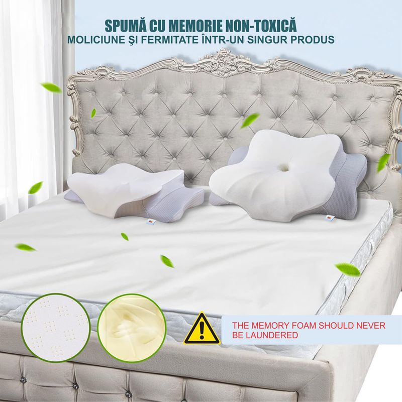 Casa si Gradina - Textile si covoare - Perne si pilote - Perne - Perna Ortopedica Cervicala pentru dormit Linomag®, Spuma cu Memorie, Husa lavabila, Alb/Gri deschis, 62 x 38 x 9-13 cm - Infinity.ro