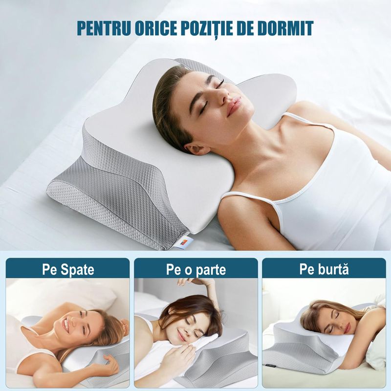 Casa si Gradina - Textile si covoare - Perne si pilote - Perne - Perna Ortopedica Cervicala pentru dormit Linomag®, Spuma cu Memorie, Husa lavabila, Alb/Gri deschis, 62 x 38 x 9-13 cm - Infinity.ro