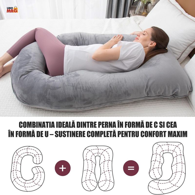 Casa si Gradina - Textile si covoare - Perne si pilote - Perne - Perna Gravide si Alaptare 3 in 1 Linomag®, Multifunctionala, Sustinere  pentru Burta, Spate, Bebelus, Gri - Infinity.ro