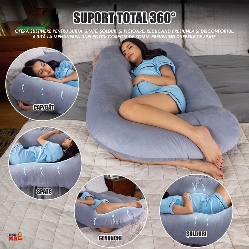 Casa si Gradina - Textile si covoare - Perne si pilote - Perne - Perna Gravide si Alaptare 3 in 1 Linomag®, Multifunctionala, Sustinere  pentru Burta, Spate, Bebelus, Gri - Infinity.ro