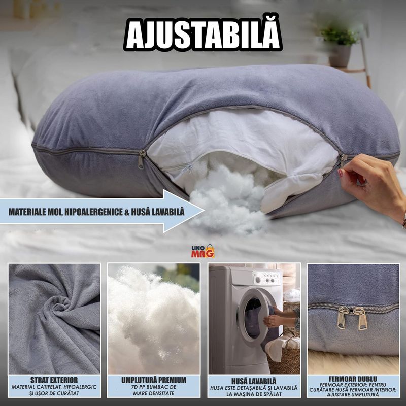 Casa si Gradina - Textile si covoare - Perne si pilote - Perne - Perna Gravide si Alaptare 3 in 1 Linomag®, Multifunctionala, Sustinere  pentru Burta, Spate, Bebelus, Gri - Infinity.ro