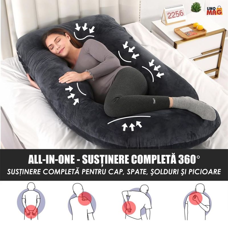 Casa si Gradina - Textile si covoare - Perne si pilote - Perne - Perna Gravide si Alaptare 3 in 1 Linomag®, Multifunctionala, Sustinere pentru Burta, Spate, Bebelus, Relaxare, Negru - Infinity.ro