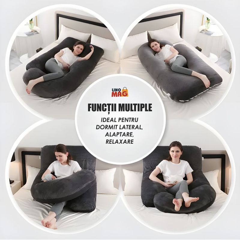 Casa si Gradina - Textile si covoare - Perne si pilote - Perne - Perna Gravide si Alaptare 3 in 1 Linomag®, Multifunctionala, Sustinere pentru Burta, Spate, Bebelus, Relaxare, Negru - Infinity.ro