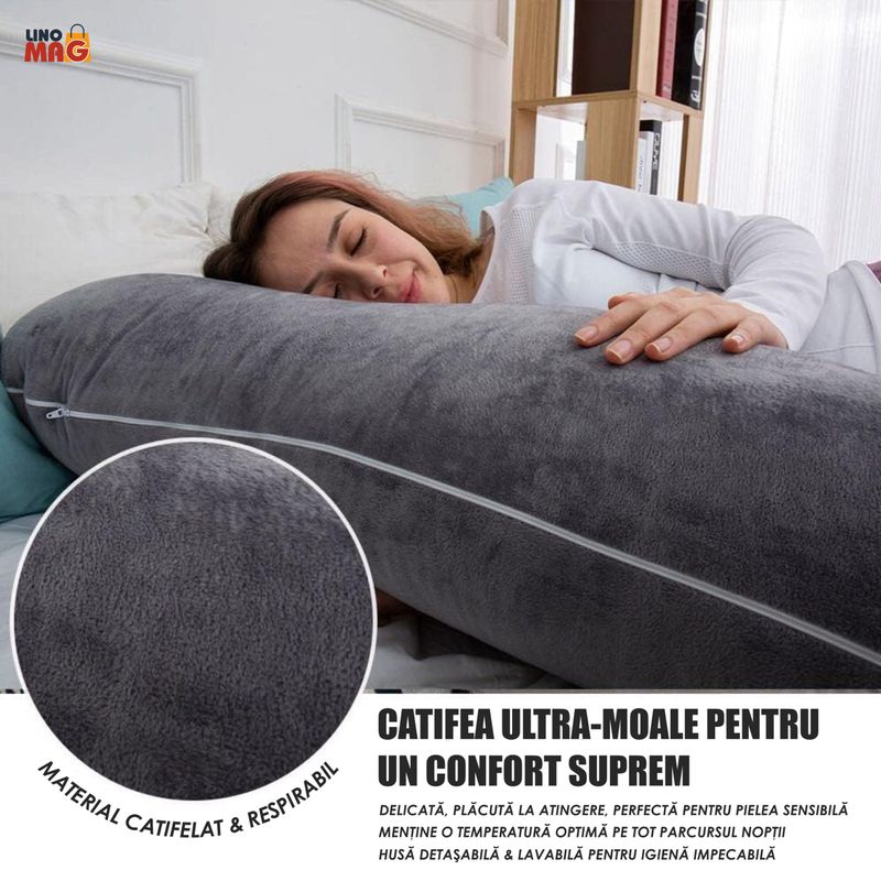 Casa si Gradina - Textile si covoare - Perne si pilote - Perne - Perna Gravide si Alaptare 3 in 1 Linomag®, Multifunctionala, Sustinere  pentru Burta, Spate, Bebelus, Gri - Infinity.ro