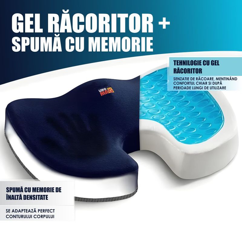 Casa si Gradina - Textile si covoare - Perne si pilote - Perne - Perna Ortopedica Sezut Linomag®, spuma memorie, gel racoritor, suport coccis, husa velur, Bleumarin - Infinity.ro