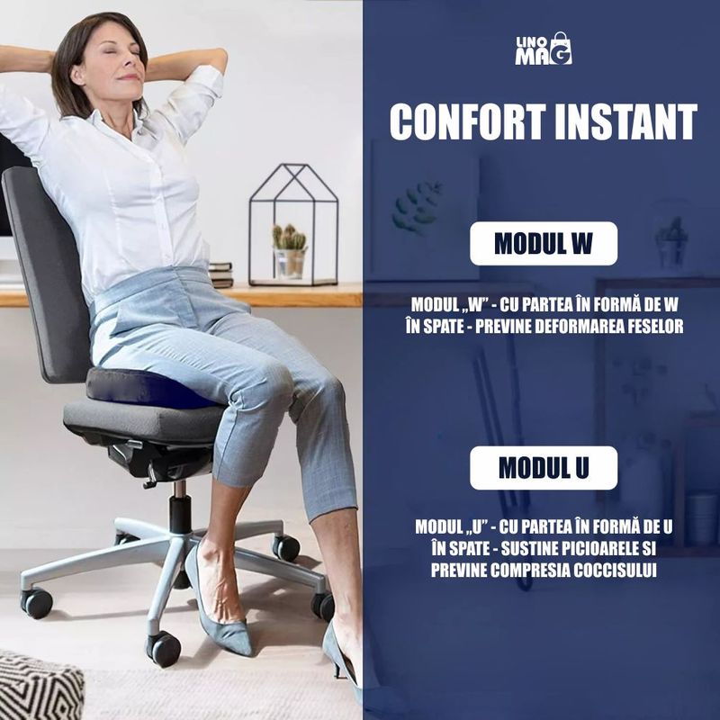 Casa si Gradina - Textile si covoare - Perne si pilote - Perne - Perna Ortopedica Sezut Linomag®, spuma memorie, gel racoritor, suport coccis, husa velur, Bleumarin - Infinity.ro