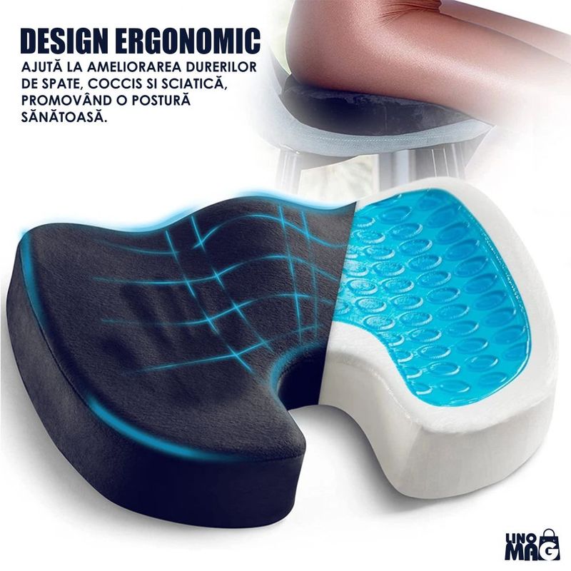 Casa si Gradina - Textile si covoare - Perne si pilote - Perne - Perna Ortopedica Sezut Linomag®, spuma memorie, gel racoritor, suport coccis, husa velur, Bleumarin - Infinity.ro