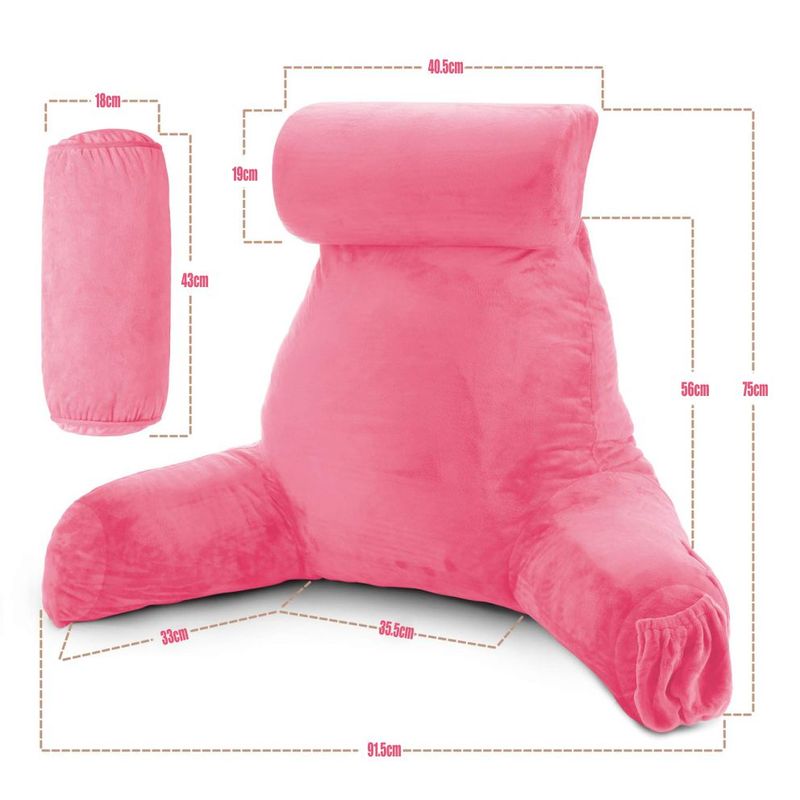 Casa si Gradina - Textile si covoare - Perne si pilote - Perne - Perna pentru Citit cu Cotiere, Suport pentru Cap/Gat Detasabil, Linomag®, 2 x Buzunare Laterale, Roz, 91.5x75cm - Infinity.ro