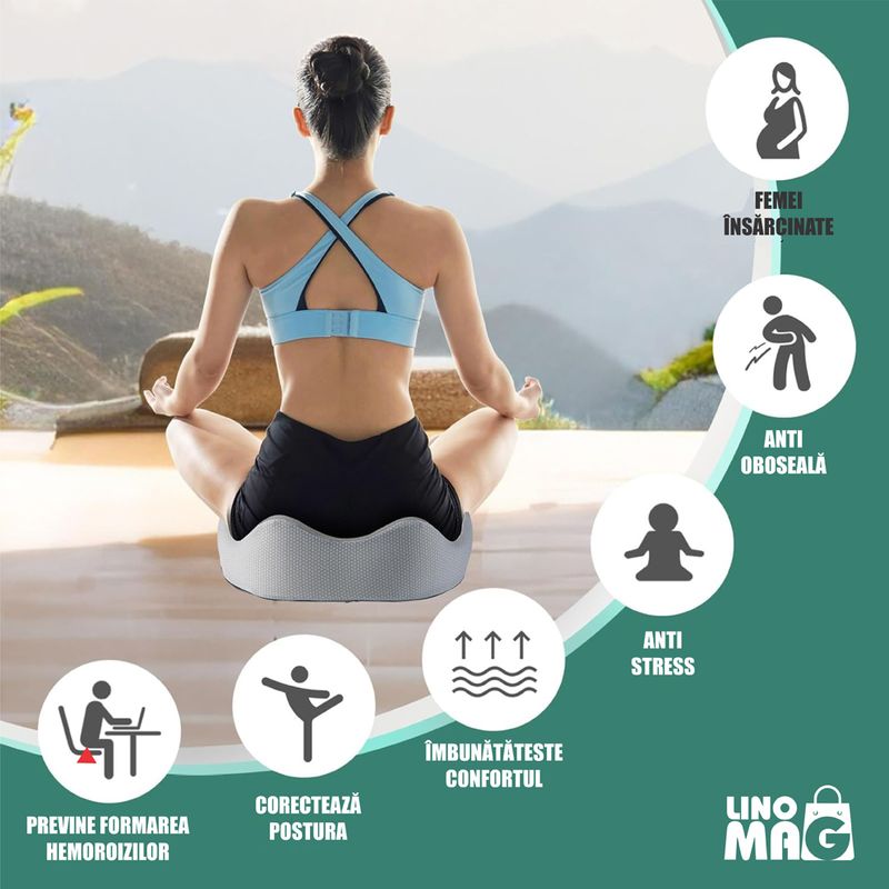 Casa si Gradina - Textile si covoare - Perne si pilote - Perne - Perna Ortopedica sezut Linomag® pentru birou/masina, spuma memorie, suport coccis, Albastru inchis - Infinity.ro