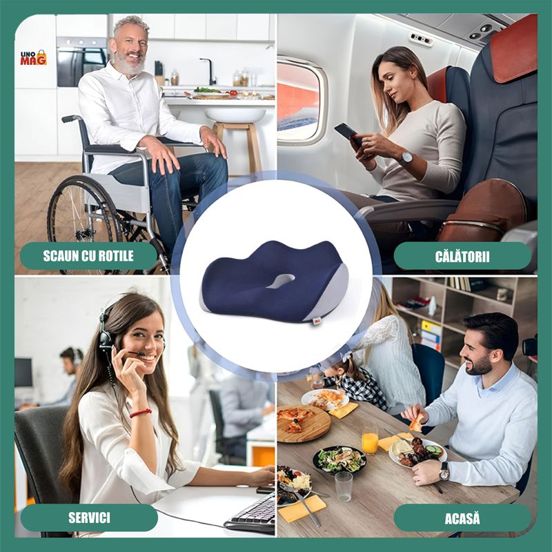 Casa si Gradina - Textile si covoare - Perne si pilote - Perne - Perna Ortopedica sezut Linomag® pentru birou/masina, spuma memorie, suport coccis, Albastru inchis - Infinity.ro