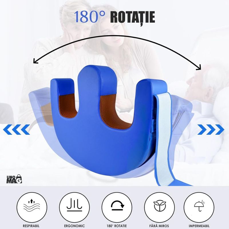 Casa si Gradina - Textile si covoare - Perne si pilote - Perne - Perna intoarcere pacienti imobilizati Linomag®, rotire 180°, banda fixare, maner, impermeabila, Albastru - Infinity.ro