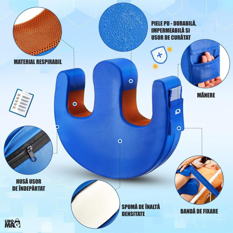 Casa si Gradina - Textile si covoare - Perne si pilote - Perne - Perna intoarcere pacienti imobilizati Linomag®, rotire 180°, banda fixare, maner, impermeabila, Albastru - Infinity.ro