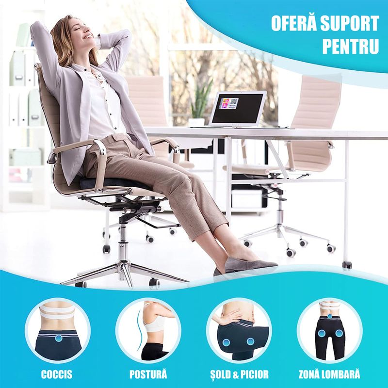 Casa si Gradina - Textile si covoare - Perne si pilote - Perne - Perna Ortopedica pentru sezut Linomag® pentru scaun de birou si masina, Suport pentru coccis, Spuma cu memorie - Infinity.ro