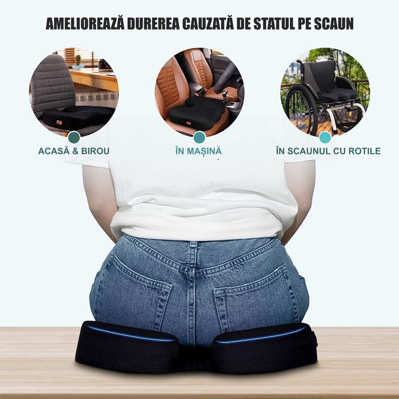 Casa si Gradina - Textile si covoare - Perne si pilote - Perne - Perna Ortopedica pentru sezut Linomag® pentru scaun de birou si masina, Suport pentru coccis, Spuma cu memorie - Infinity.ro