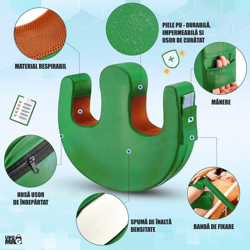 Casa si Gradina - Textile si covoare - Perne si pilote - Perne - Perna intoarcere pacienti imobilizati Linomag®, rotire 180°, banda fixare, maner, impermeabila, Verde - Infinity.ro