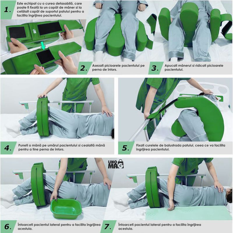 Casa si Gradina - Textile si covoare - Perne si pilote - Perne - Perna intoarcere pacienti imobilizati Linomag®, rotire 180°, banda fixare, maner, impermeabila, Verde - Infinity.ro
