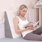 Casa si Gradina - Textile si covoare - Perne si pilote - Perne - Perna Suport cu Plan Inclinat din Spuma cu Memorie, Linomag®, Multifunctionala, Lavabila, Alb/Gri carbon, 61x61x25.5cm - Infinity.ro