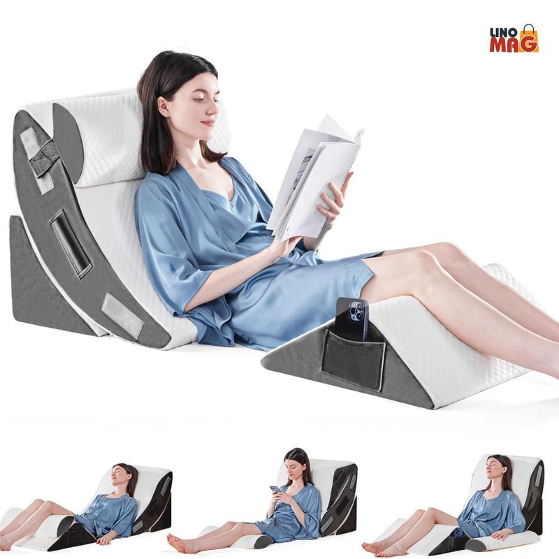 Casa si Gradina - Textile si covoare - Perne si pilote - Perne - Set 4 Perne Ortopedice Reglabile Linomag®, Spuma memorie, Suport complet, Husa lavabila, Alb/Gri inchis - Infinity.ro