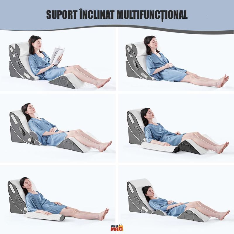 Casa si Gradina - Textile si covoare - Perne si pilote - Perne - Set 4 Perne Ortopedice Reglabile Linomag®, Spuma memorie, Suport complet, Husa lavabila, Alb/Gri inchis - Infinity.ro