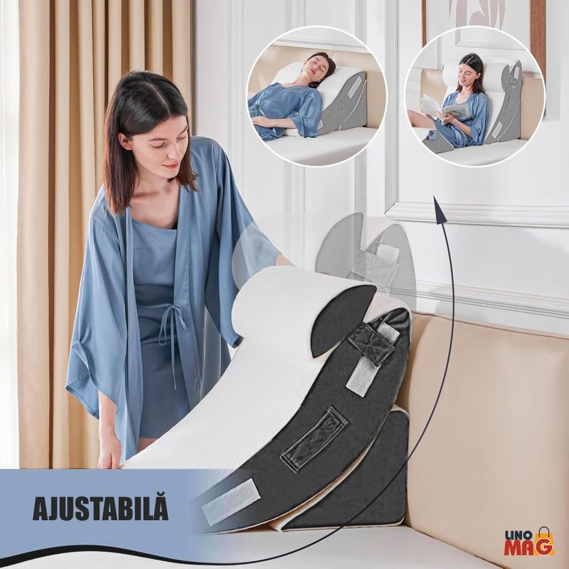 Casa si Gradina - Textile si covoare - Perne si pilote - Perne - Set 4 Perne Ortopedice Reglabile Linomag®, Spuma memorie, Suport complet, Husa lavabila, Alb/Gri inchis - Infinity.ro
