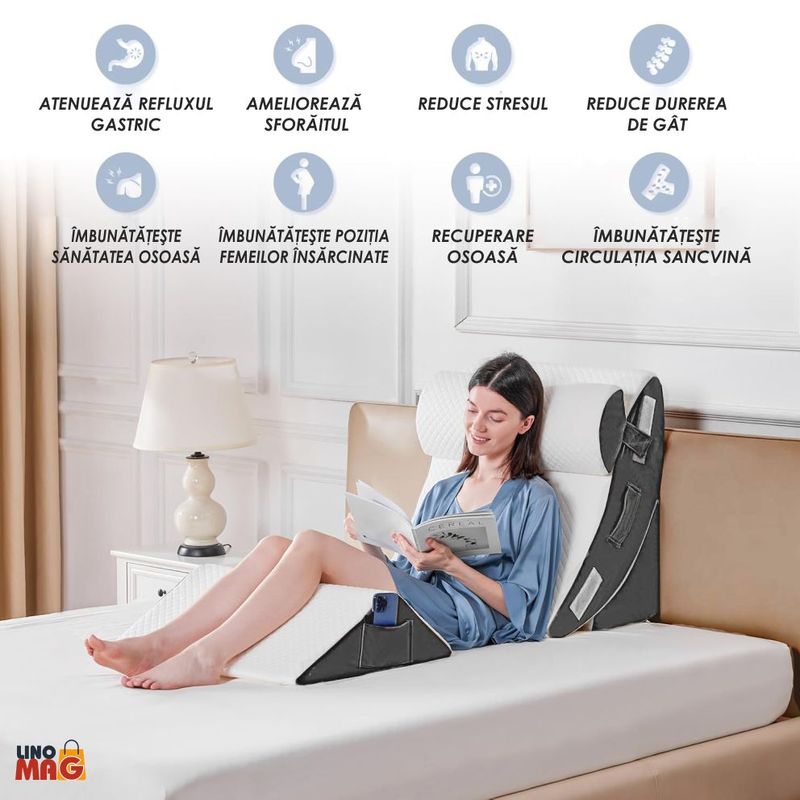 Casa si Gradina - Textile si covoare - Perne si pilote - Perne - Set 4 Perne Ortopedice Reglabile Linomag®, Spuma memorie, Suport complet, Husa lavabila, Alb/Gri inchis - Infinity.ro