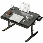 Laptop, Telefoane si Tablete - Laptopuri si accesorii - Accesorii Laptop - Standuri/Coolere notebook - Stand laptop tip masuta Linomag®, reglabil, pliabil, suport carte/tableta, sertar, 60x40cmx27cm, Negru/Gri - Infinity.ro