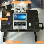 Laptop, Telefoane si Tablete - Laptopuri si accesorii - Accesorii Laptop - Standuri/Coolere notebook - Stand laptop tip masuta, reglabil, pliabil, 60x40cm, suport carte/tableta, sertar depozitare, Negru cu insertii aurii - Infinity.ro