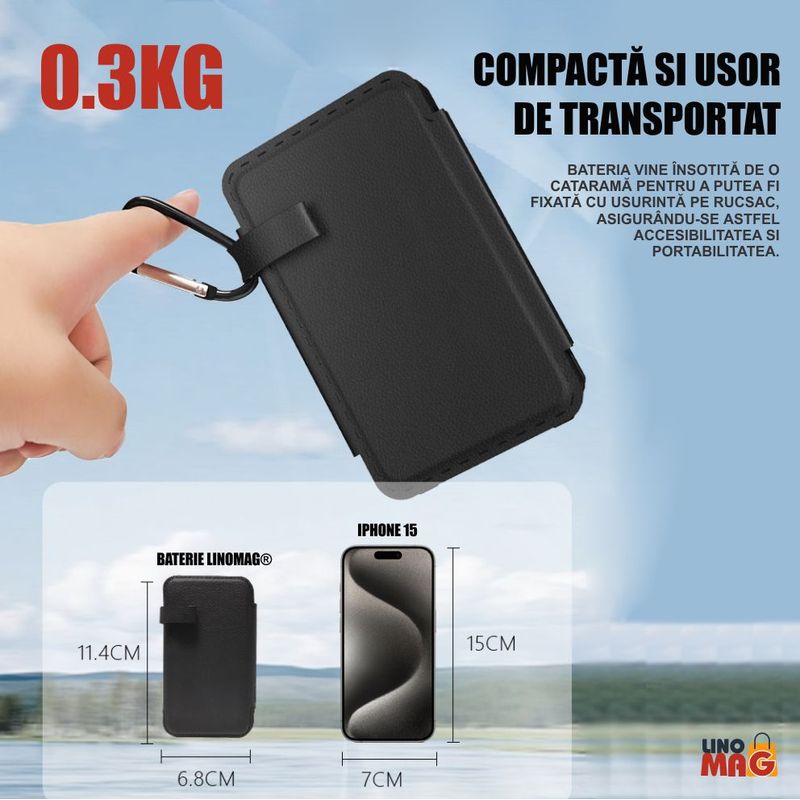 Laptop, Telefoane si Tablete - Telefoane mobile si accesorii - Accesorii Telefoane - Baterii externe - Baterie Externa Solara Linomag® 8000 mAh, 4 panouri, cabluri incluse, waterproof, Negru mat, 11.4x6.8 cm - Infinity.ro