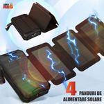 Laptop, Telefoane si Tablete - Telefoane mobile si accesorii - Accesorii Telefoane - Baterii externe - Baterie Externa Solara Linomag® 8000 mAh, 4 panouri, cabluri incluse, waterproof, Negru mat, 11.4x6.8 cm - Infinity.ro