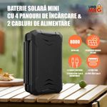 Laptop, Telefoane si Tablete - Telefoane mobile si accesorii - Accesorii Telefoane - Baterii externe - Baterie Externa Solara Linomag® 8000 mAh, 4 panouri, cabluri incluse, waterproof, Negru mat, 11.4x6.8 cm - Infinity.ro