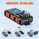 Laptop, Telefoane si Tablete - Telefoane mobile si accesorii - Accesorii Telefoane - Baterii externe - Baterie Externa Solara Linomag®, Power Bank 30000 mAh, 4 porturi, Wireless, Busola & Lanterna, Waterproof, Negru/Oranj - Infinity.ro