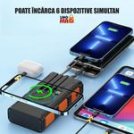 Laptop, Telefoane si Tablete - Telefoane mobile si accesorii - Accesorii Telefoane - Baterii externe - Baterie Externa Solara Linomag®, Power Bank 30000 mAh, 4 porturi, Wireless, Busola & Lanterna, Waterproof, Negru/Oranj - Infinity.ro